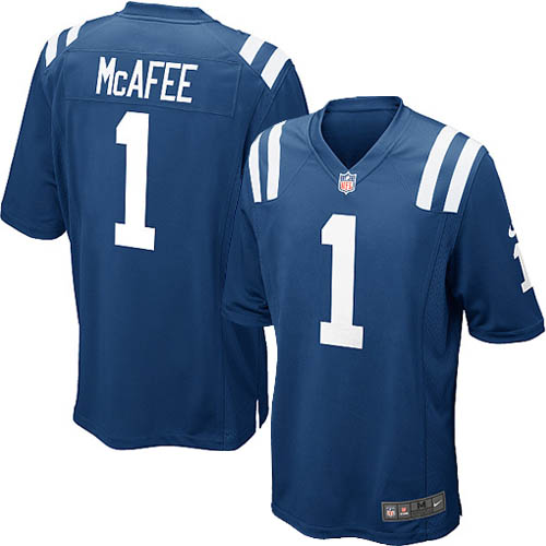 Men's Game Pat McAfee Nike Jersey Royal Blue Home - #1 NFL Indianapolis Colts